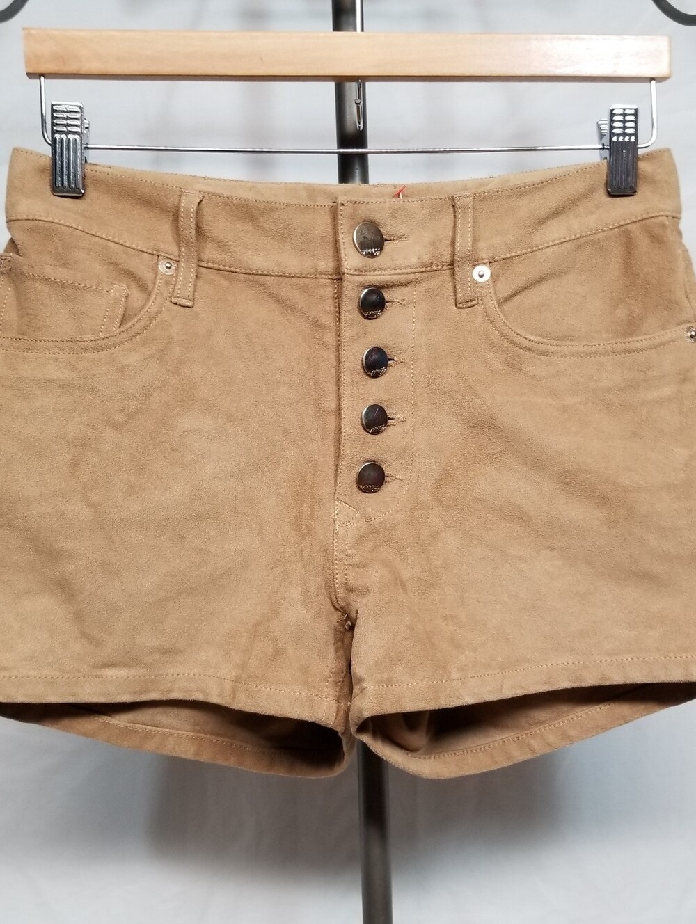 Express Tan Faux Suede Women's Size 4 High Rise Casual Button Up Shorts